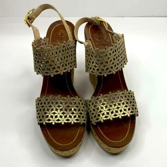 Tory Burch Daisy Floral Perforated Leather Wedge Sandal - Picture 6 of 8